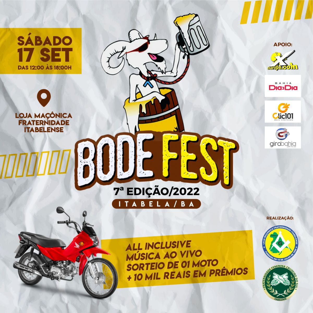 Itabela: Bode Fest ter msica ao vivo e sorteio de R$20 mil em prmios no dia 17 de setembro.(Foto: Divulgao)