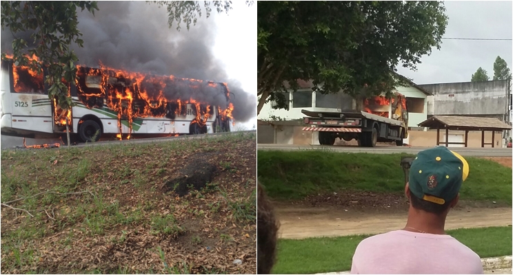 Ônibus é incendiado na BR-367 em protesto contra ação da policia. (Foto: Leitor Bahia Dia a Dia via Whatsapp)