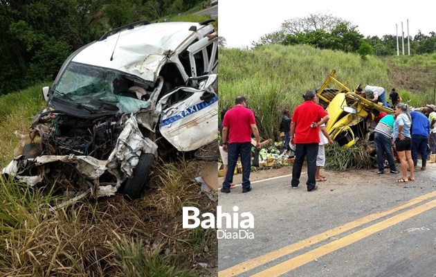 Batida entre txi e caminho deixa motoristas feridos na BR-101em Itabela. (Foto: BAHIA DIA A DIA)