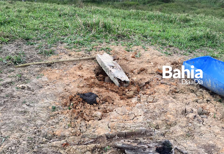 Corpo foi encontrado enterrado dentro de uma cova rasa no povoado de Monte Alegre, em Guaratinga. (Foto: Leitor BAHIA DIA A DIA via Whatsapp)