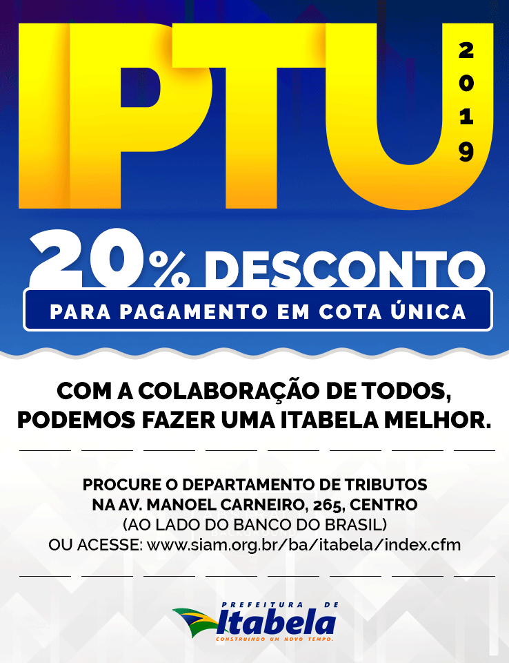Prefeitura de Itabela da 20% de desconto no pagamento do IPTU