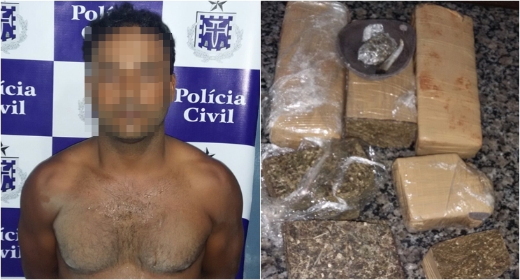 Homem &eacute; preso com tr&ecirc;s quilos de maconha em Trancoso. (Foto: Divulga&ccedil;&atilde;o/PC)