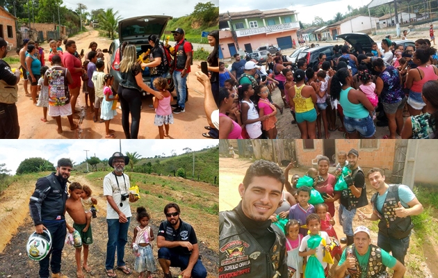Grupo de motociclistas faz doao de brinquedos e alimentos a crianas em Itabela. (Foto: Reproduo/Facebook)