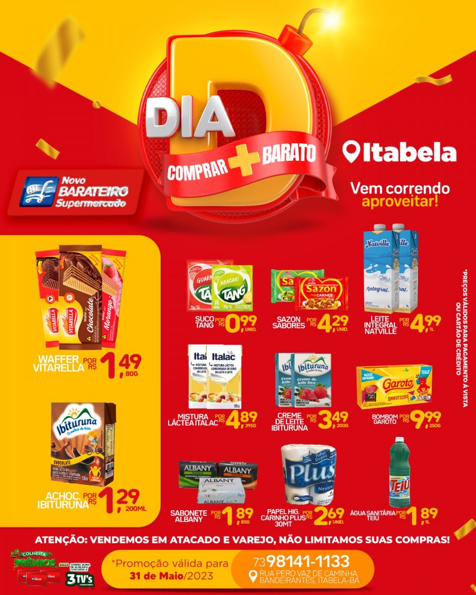 Supermercados Novo Barateiro realiza promoo oferecendo diversos produtos em promoo nesta quarta-feira