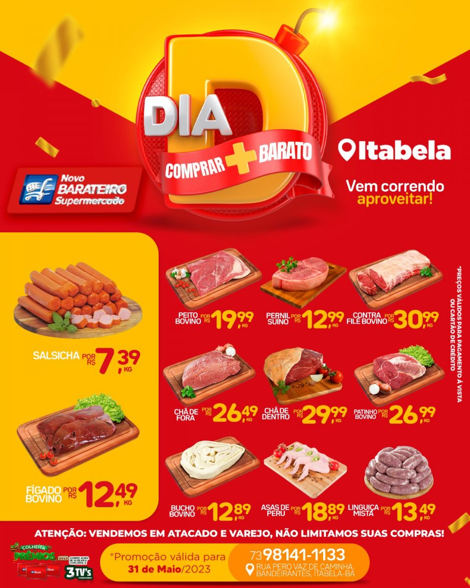 Supermercados Novo Barateiro realiza promoo oferecendo diversos produtos em promoo nesta quarta-feira