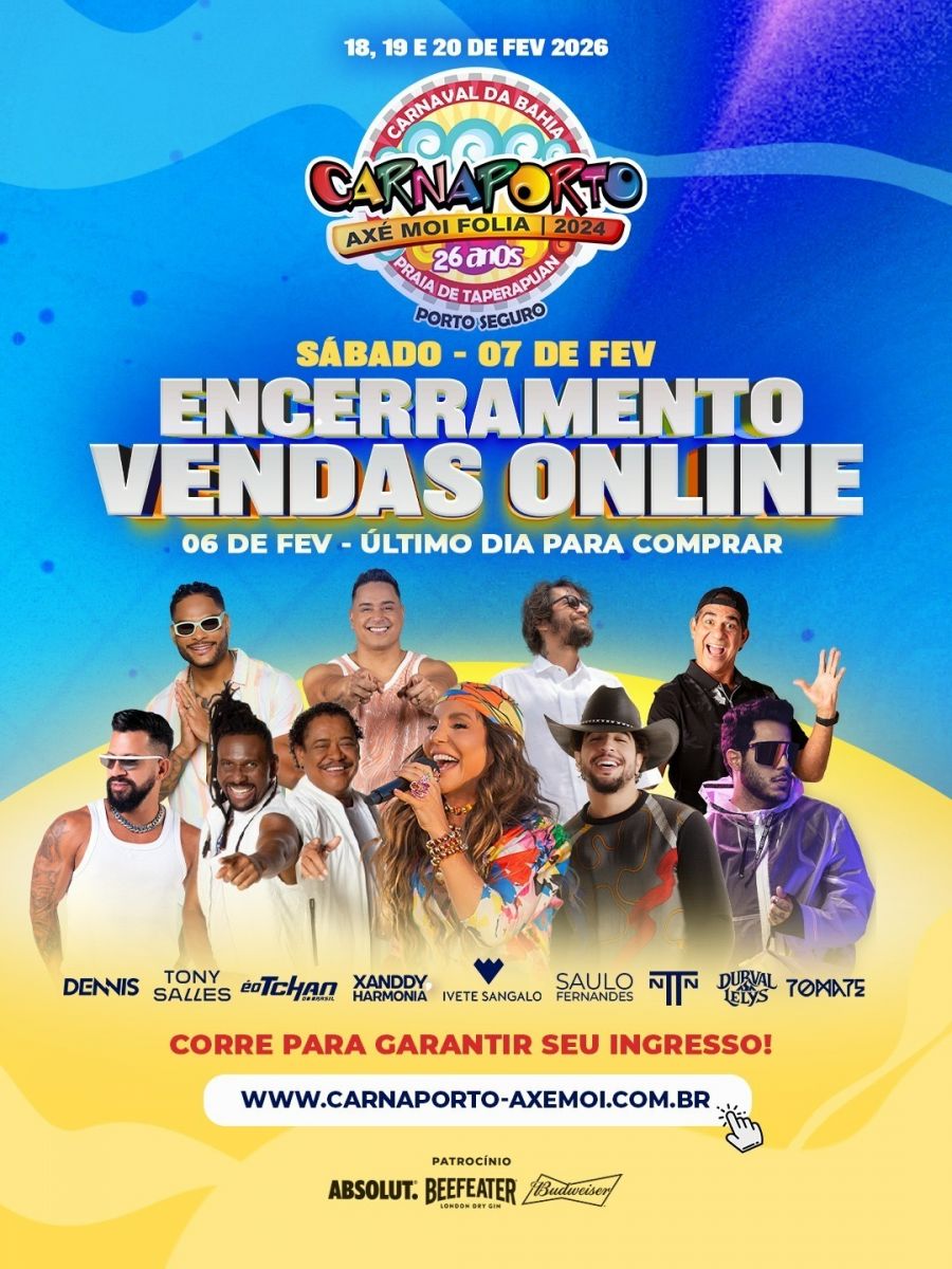 Últimos dias para compras on-line do Carnaporto Axé Moi 2026; vendas virtuais encerram em 6 de fevereiro Últimos dias para compras on-line do Carnaporto Axé Moi 2026; vendas virtuais encerram em 6 de fevereiro