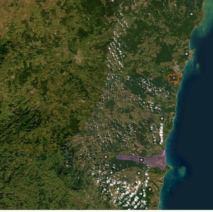 Barra Velha em roxo e Aldeia Velha em laranja. Imagem: Terras Indígenas no Brasil