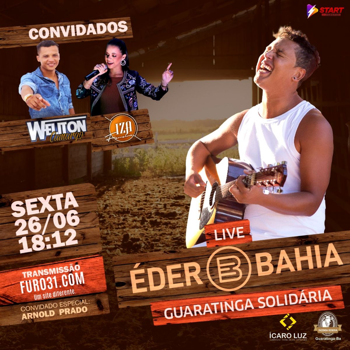 Live Guaratinga Solidria rene cantores regionais nesta sexta-feira (26). (Foto: Divulgao)