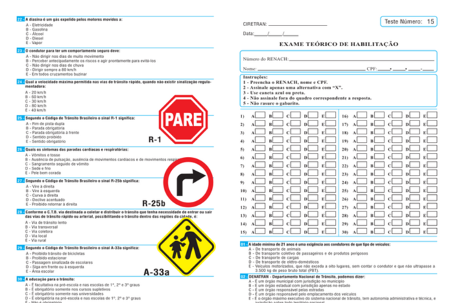 Exemplo de questes que caem na prova terica da CNH.
