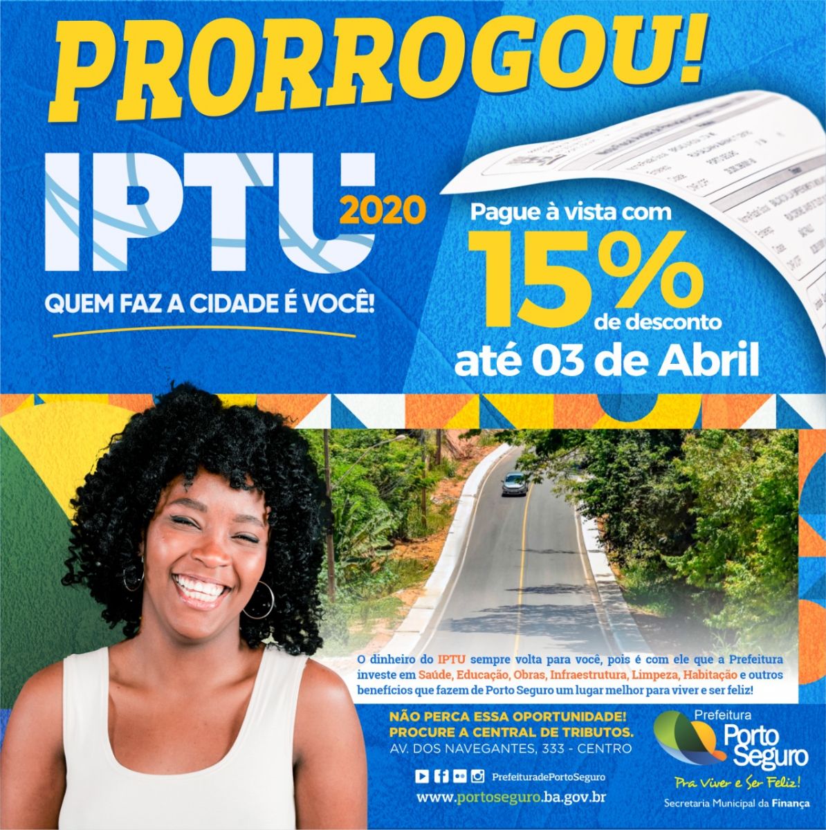 Prefeitura prorroga prazo para pagamento do IPTU com desconto