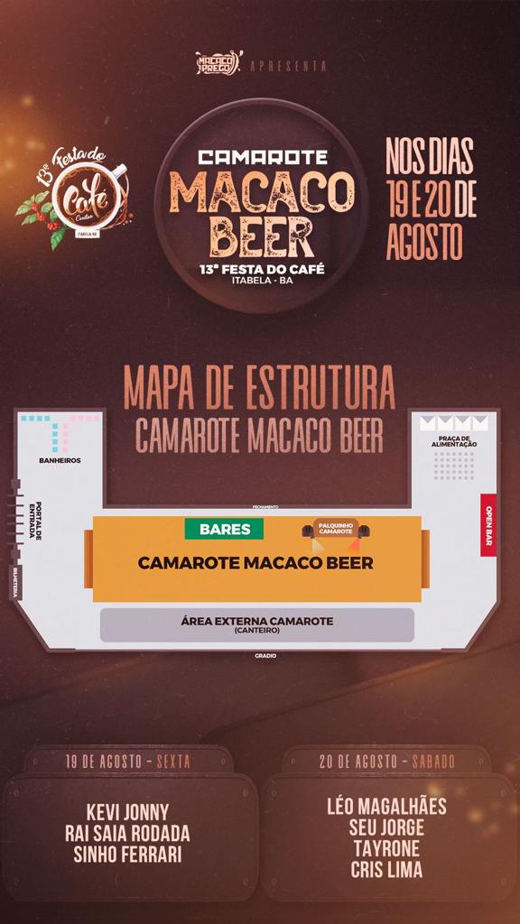 Camarote Macaco Beer oferece Open Bar Devassa, conforto e vista privilegiada da 13 Festa do Caf