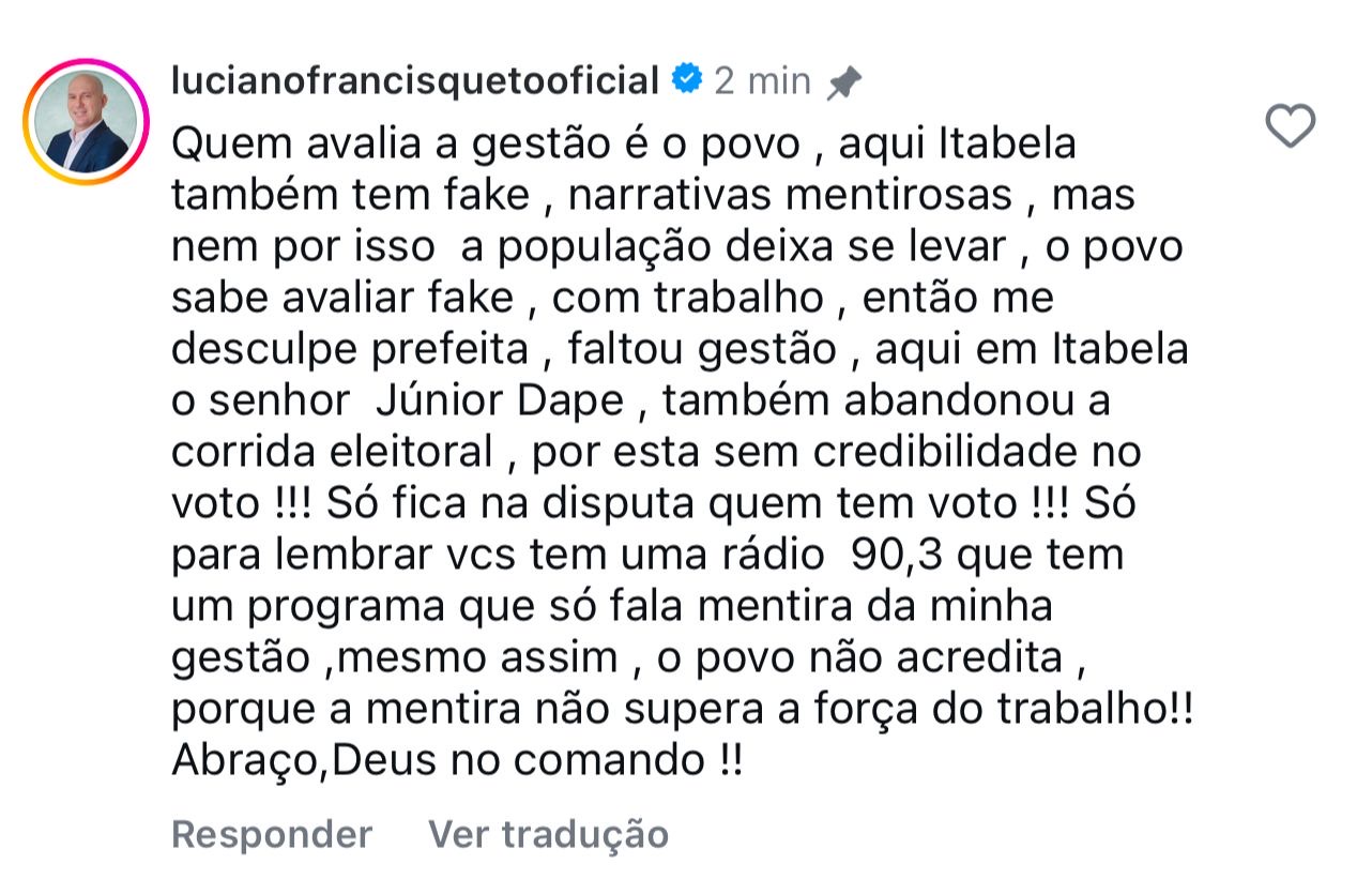 Francisqueto rebate Cordlia: Quem avalia a gesto  o povo aps gestora anunciar desistncia - (Foto: Divulgao)