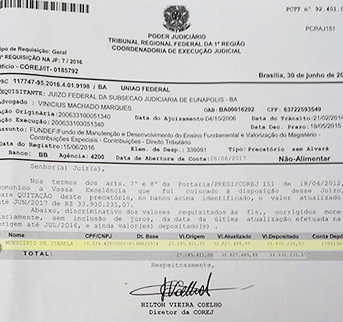 Aproximadamente R$ 34 milhes dos precatrios de Itabela foram depositados em uma conta judicial.