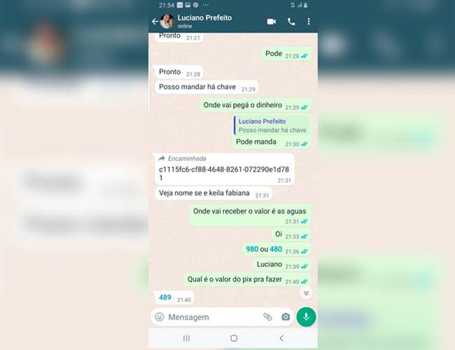 Golpistas estão se passando pelo prefeito de Itabela, Luciano Francisqueto, para pedir dinheiro aos contatos telefônicos através do WhatsApp. (Foto: Reprodução)