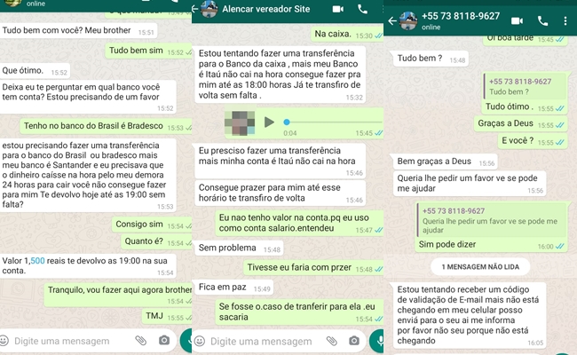 Vereador de Itabela afirma ter tido WhatsApp clonado por golpistas. (Foto: Montagem/BAHIA DIA A DIA)