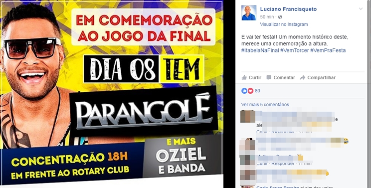 Luciano Francisqueo, usou sua rede social para divulgar a festa.