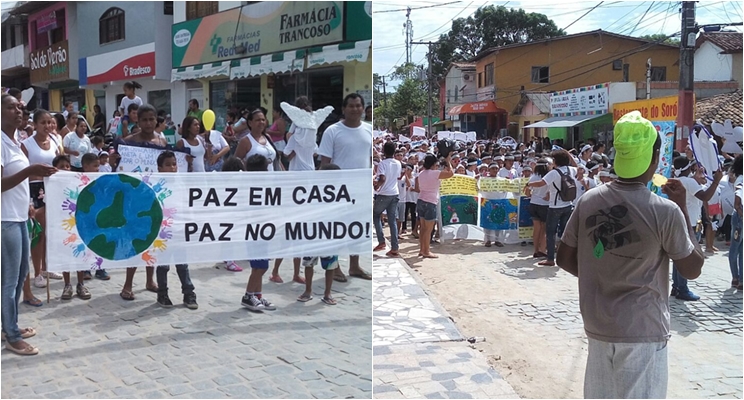 Alunos e professores realizam caminhada pela a paz em Trancoso. (Foto: Leitor BDD via Whatsapp)