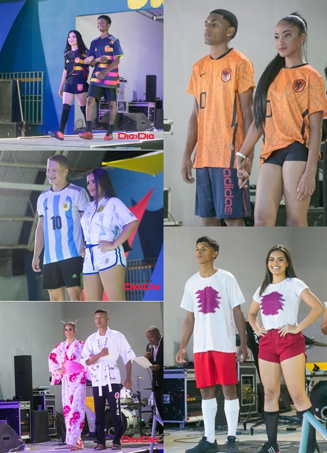 Casais de alunos desfilaram em grande estilo com uniformes das selees que representavam. (Foto: Joziel Costa/BAHIA DIA A DIA)