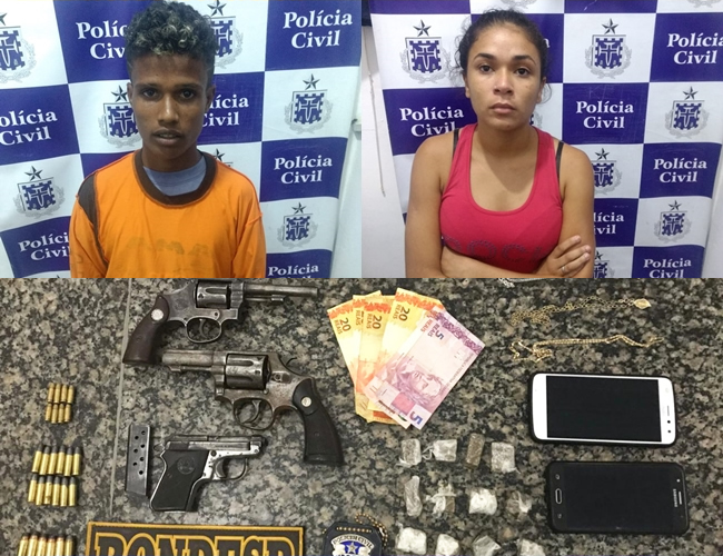 Suspeitos preso com armas, drogas e munies. (Foto: BAHIA DIA A DIA)